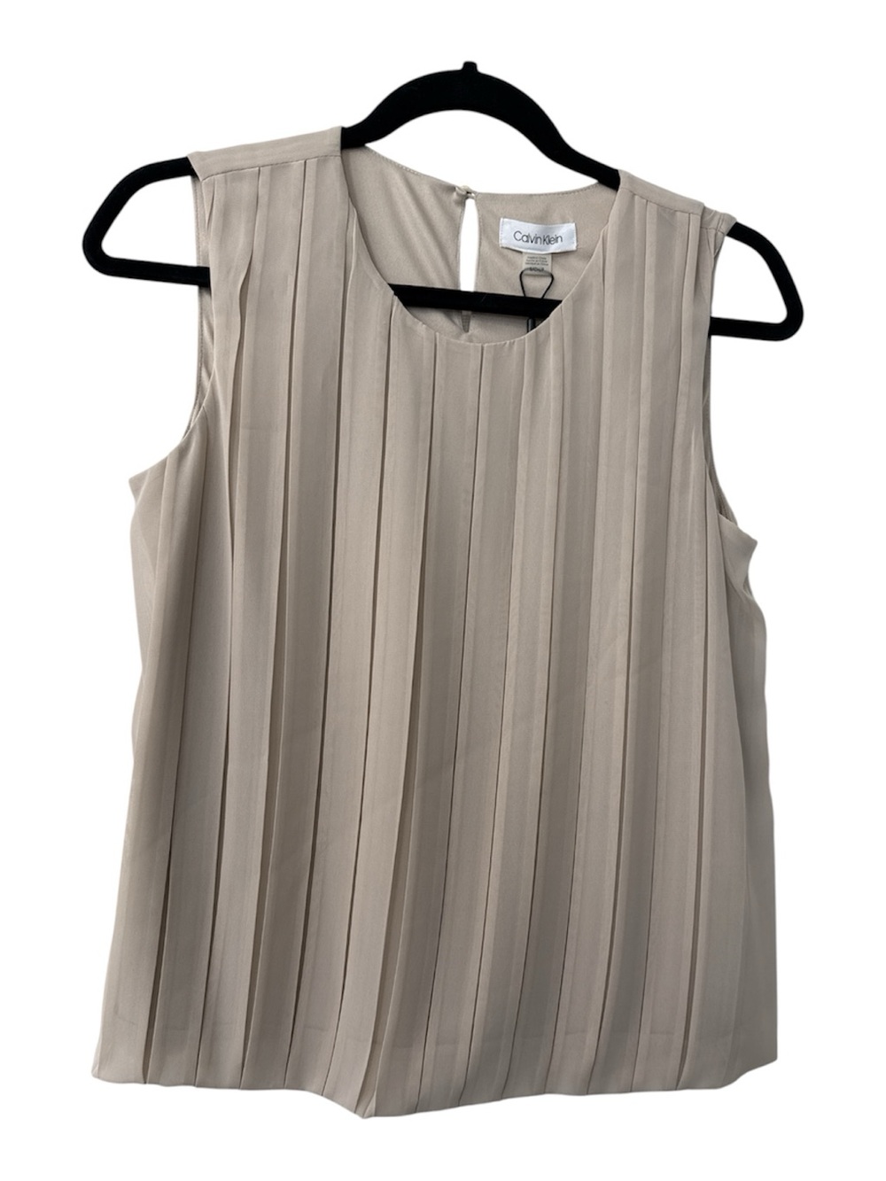 Calvin Klein Women’s Chiffon Pleated Blouse Beige